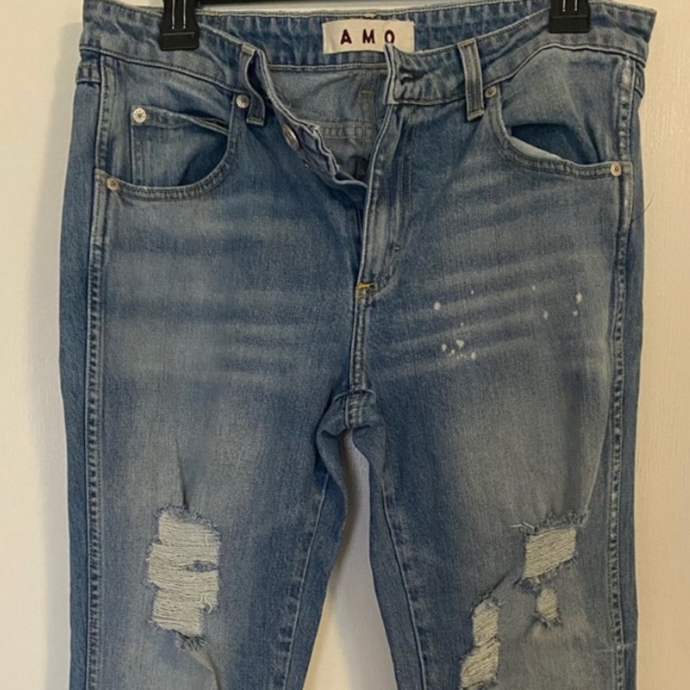 AMO denim. Straight leg. Kate style. 30”.  Distressed.